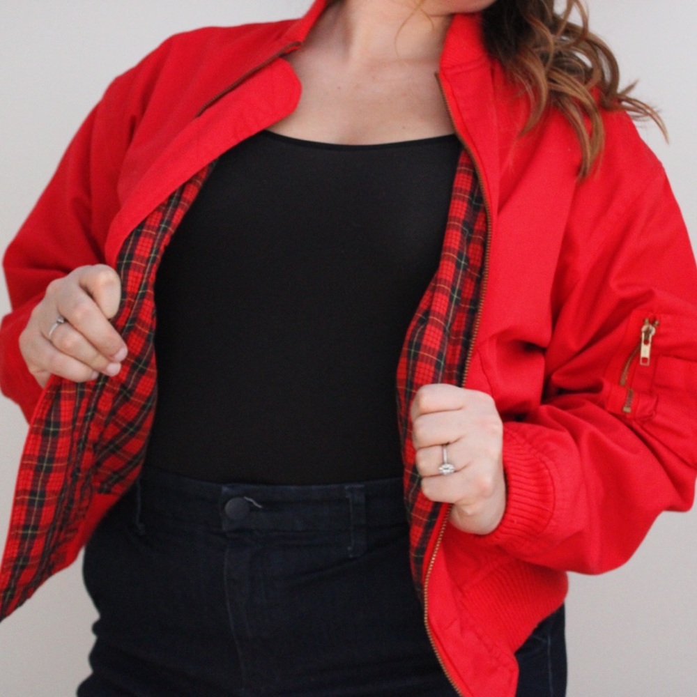 Vintage Bright Red Jacket with Plaid Lining